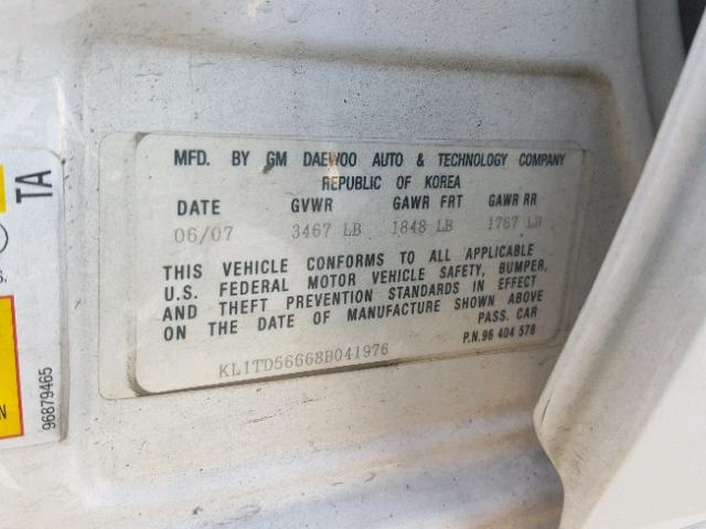 KL1TD56668B041976 - 2008 CHEVROLET AVEO BASE Biały zdjęcie 10