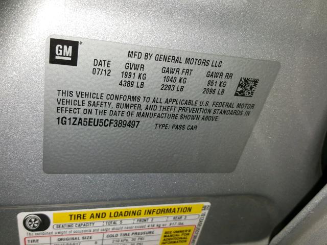 1G1ZA5EU5CF389497 - 2012 CHEVROLET MALIBU LS Gümüş foto 10