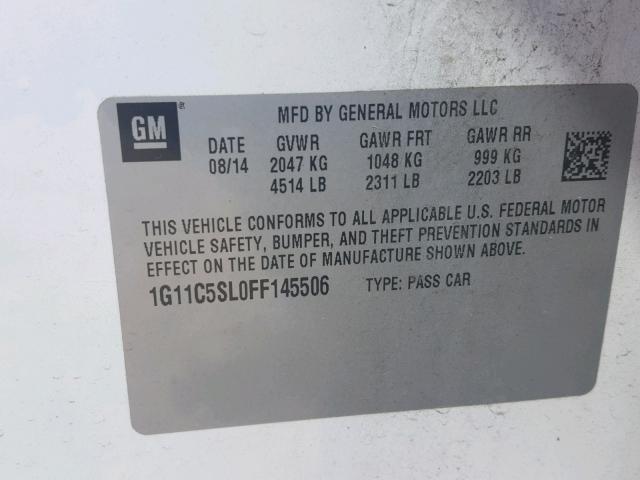 1G11C5SL0FF145506 - 2015 CHEVROLET MALIBU 1LT 白色 照片 10