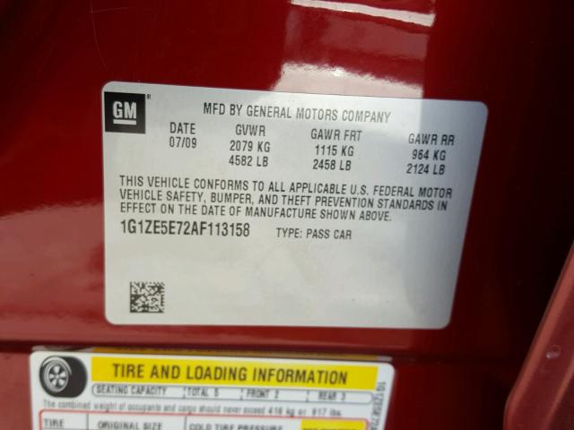 1G1ZE5E72AF113158 - 2010 CHEVROLET MALIBU LTZ 栗色 照片 10