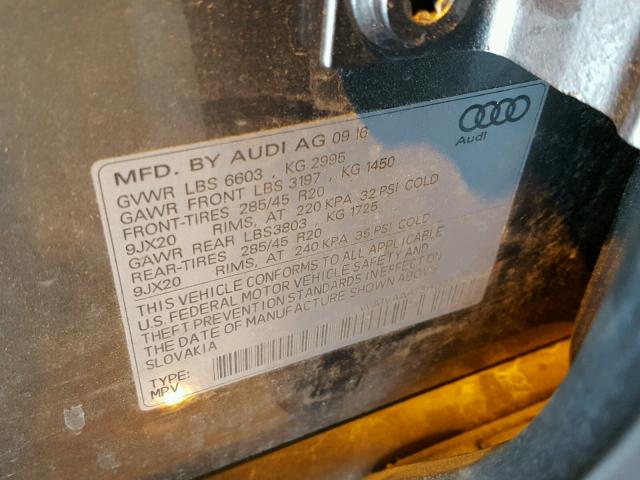 WA1VAAF75HD030722 - 2017 AUDI Q7 PRESTIG GRAY photo 10