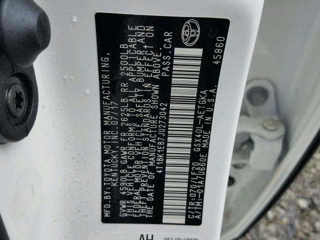 4T1BK1EB7JU273042 - 2018 TOYOTA AVALON XLE WHITE photo 10