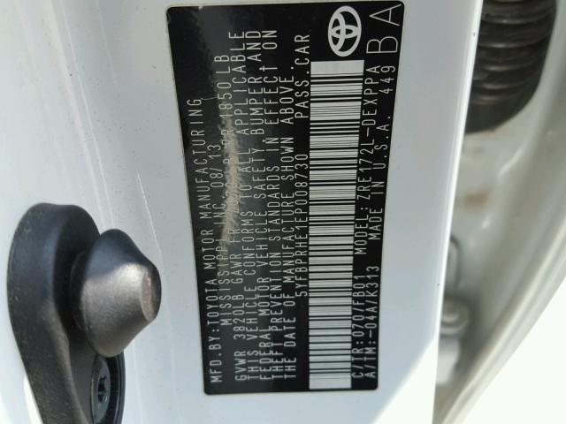 5YFBPRHE1EP008730 - 2014 TOYOTA COROLLA EC 白色 照片 10