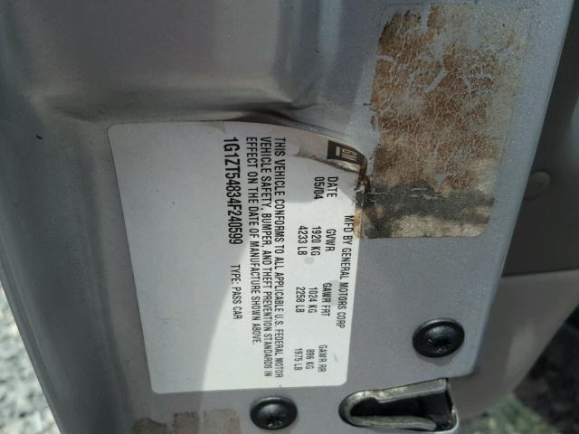 1G1ZT54834F240599 - 2004 CHEVROLET MALIBU LS 银色 照片 10