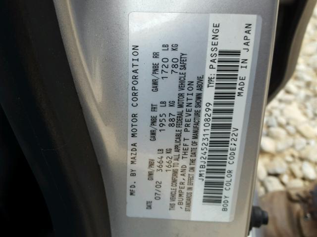 JM1BJ245231108299 - 2003 MAZDA PROTEGE PR SILVER photo 10