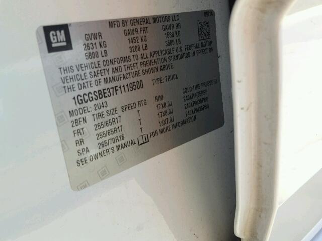 1GCGSBE37F1119500 - 2015 CHEVROLET COLORADO L WHITE photo 10
