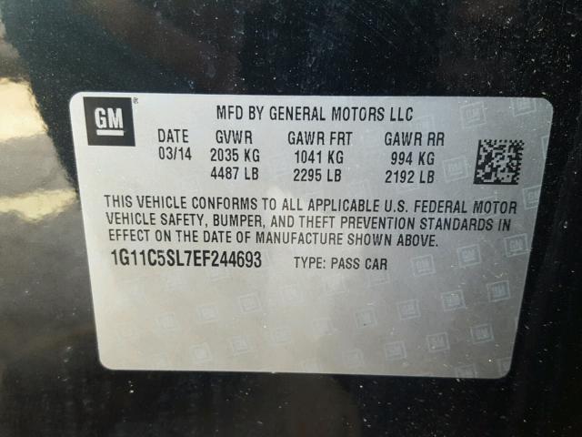 1G11C5SL7EF244693 - 2014 CHEVROLET MALIBU 1LT BLACK photo 10