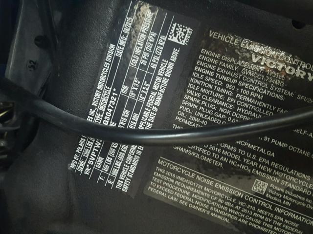 5VPTW36N8G3047321 - 2016 VICTORY MOTORCYCLES CROSS COUN WHITE photo 10