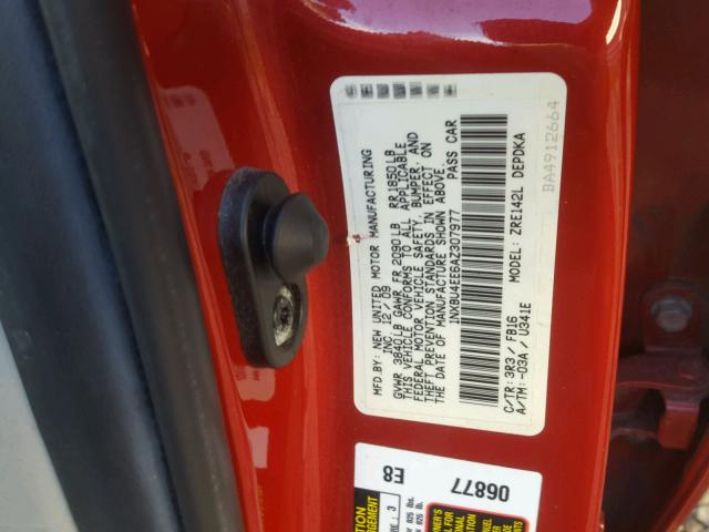 1NXBU4EE6AZ307977 - 2010 TOYOTA COROLLA BA RED photo 10