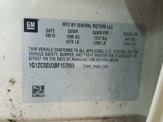 1G1ZC5EU3BF157893 - 2011 CHEVROLET MALIBU 1LT 金色 照片 10