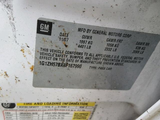 1G1ZH57BX8F167990 - 2008 CHEVROLET MALIBU 1LT WHITE photo 10