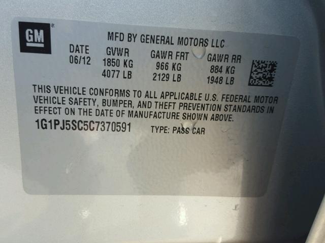 1G1PJ5SC5C7370591 - 2012 CHEVROLET CRUZE ECO SILVER photo 10