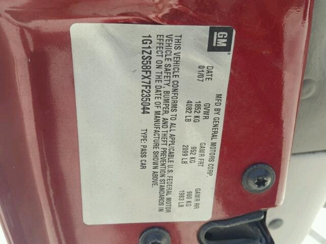 1G1ZS58FX7F235044 - 2007 CHEVROLET MALIBU LS ბურგუნდია ფოტო 10