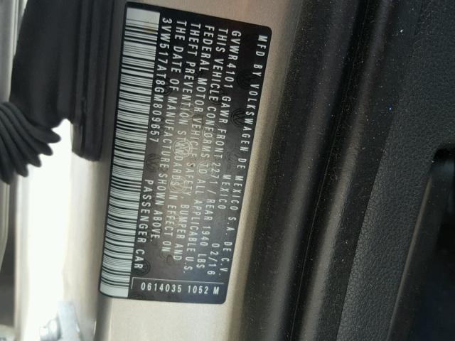 3VW517AT8GM809657 - 2016 VOLKSWAGEN BEETLE S/S 棕色 照片 10