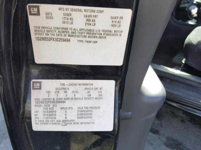 1G2NE52FX3C259494 - 2003 PONTIAC GRAND AM S Qara foto 10