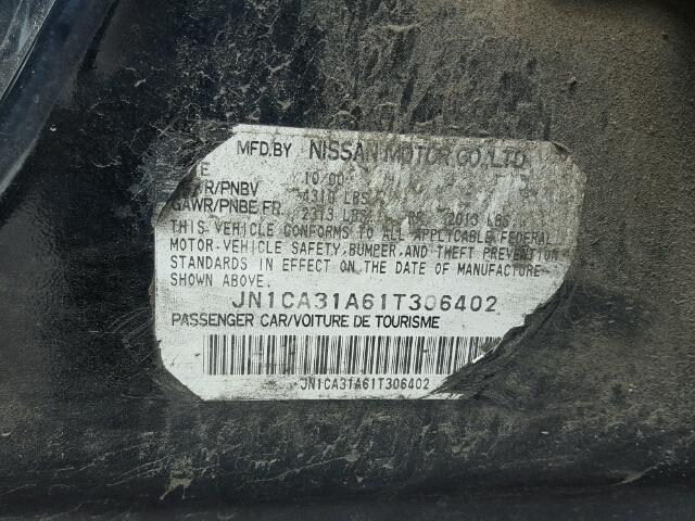 JN1CA31A61T306402 - 2001 NISSAN MAXIMA GXE BLACK photo 10