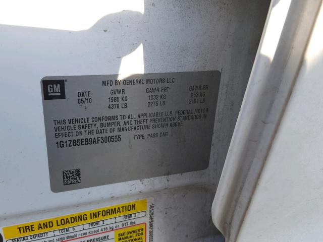 1G1ZB5EB9AF300555 - 2010 CHEVROLET MALIBU LS Ağ foto 10