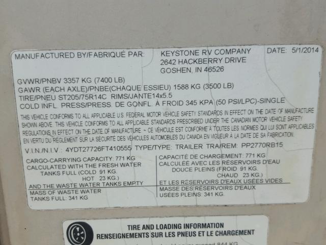 4YDT27726FT410555 - 2015 KEYSTONE PASSPORT 棕色 照片 10