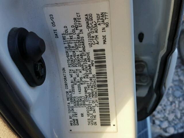 JTJHT00W133534185 - 2003 LEXUS LX 470 WHITE photo 10