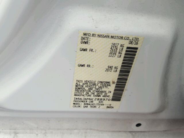 1N4AL3AP4GC288970 - 2016 NISSAN ALTIMA 2.5 WHITE photo 10