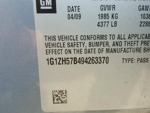 1G1ZH57B494263370 - 2009 CHEVROLET MALIBU 1LT GRAY photo 10