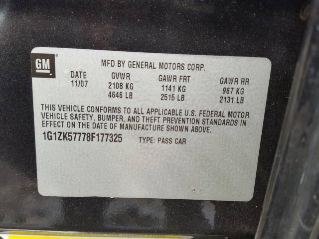 1G1ZK57778F177325 - 2008 CHEVROLET MALIBU LTZ 黑色 照片 10