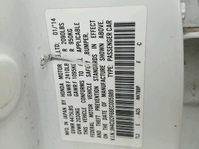 JH4CU2F66EC005989 - 2014 ACURA TSX TECH WHITE photo 10