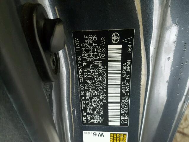 JTKDE167980260415 - 2008 TOYOTA SCION TC 灰色 照片 10