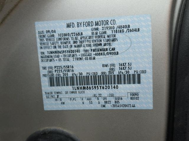 1LNHM86S95Y620140 - 2005 LINCOLN LS ვერცხლისფერი ფოტო 10