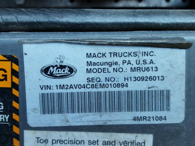 1M2AV04C8EM010894 - 2014 MACK 600 MRU600 ORANGE photo 10