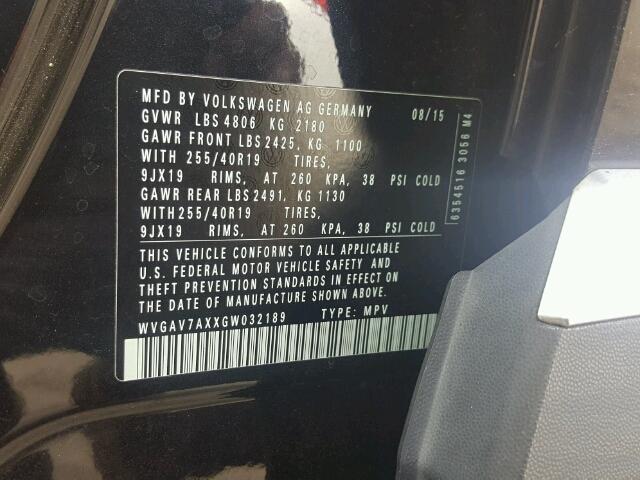 WVGAV7AXXGW032189 - 2016 VOLKSWAGEN TIGUAN S BLACK photo 10