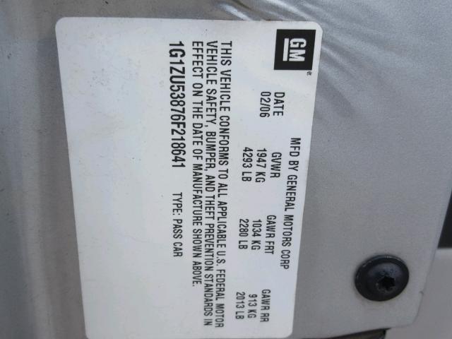 1G1ZU53876F218641 - 2006 CHEVROLET MALIBU LTZ 银色 照片 10