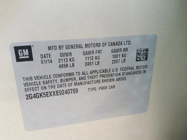 2G4GK5EXXE9240709 - 2014 BUICK REGAL GOLD photo 10