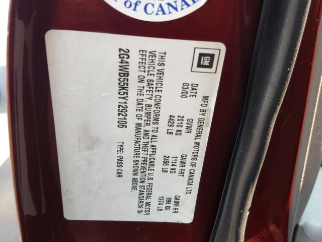 2G4WB55K5Y1292106 - 2000 BUICK REGAL LS RED photo 10