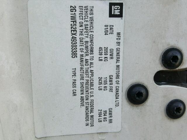 2G1WF52EX49303385 - 2004 CHEVROLET IMPALA 白色 照片 10