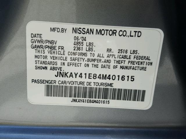 JNKAY41E84M401615 - 2004 INFINITI M45 GRAY photo 10