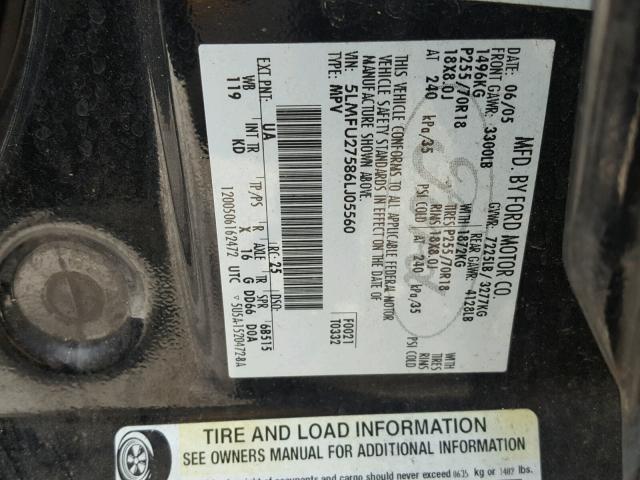 5LMFU27586LJ05560 - 2006 LINCOLN NAVIGATOR Czarny zdjęcie 10