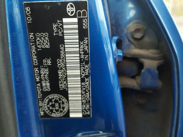 JTDKT923X95238840 - 2009 TOYOTA YARIS BLUE photo 10