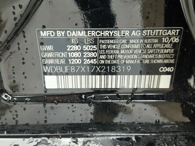 WDBUF87X17X218319 - 2007 MERCEDES-BENZ E 350 4MAT BLACK photo 10