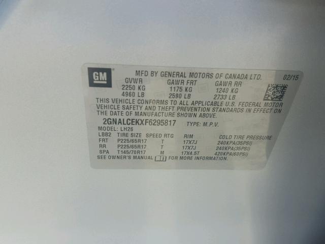 2GNALCEKXF6295817 - 2015 CHEVROLET EQUINOX LT SILVER photo 10