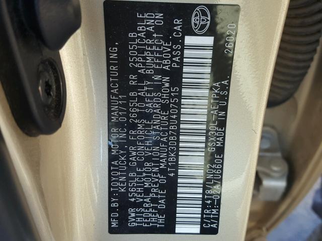 4T1BK3DB7BU407515 - 2011 TOYOTA AVALON BAS Braun Foto 10