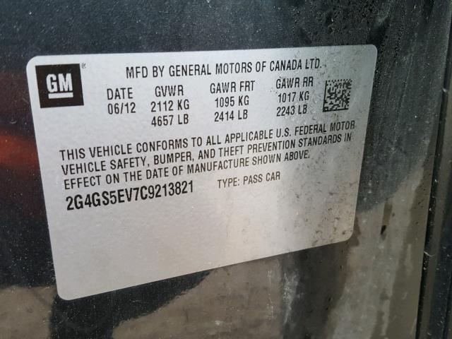 2G4GS5EV7C9213821 - 2012 BUICK REGAL PREM CHARCOAL photo 10