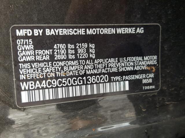 WBA4C9C50GG136020 - 2016 BMW 428 XI GRAY photo 10