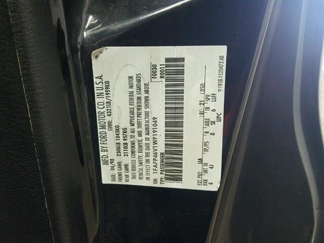 1FAFP46V1WF191049 - 1998 FORD MUSTANG BLACK photo 10