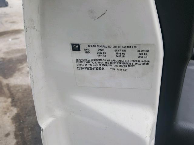 2G2WP522241308044 - 2004 PONTIAC GRAND PRIX WHITE photo 10