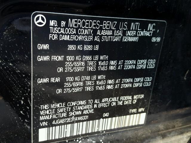 4JGAB72E3YA146331 - 2000 MERCEDES-BENZ ML 430 黑色 照片 10