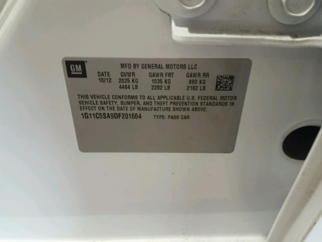 1G11C5SA9DF201664 - 2013 CHEVROLET MALIBU 1LT WHITE photo 10