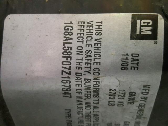 1G8AL58F07Z167847 - 2007 SATURN ION LEVEL BLUE photo 10