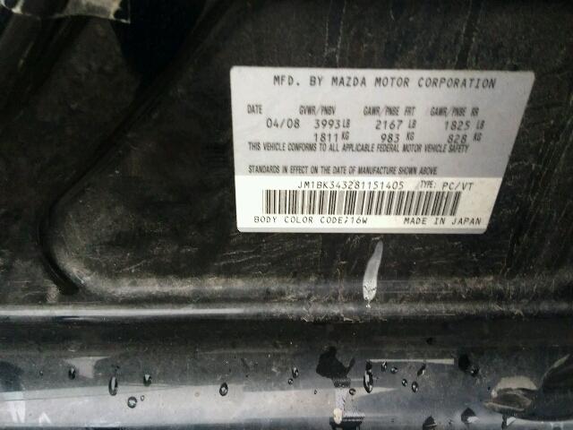 JM1BK343281151405 - 2008 MAZDA 3 HATCHBAC BLACK photo 10