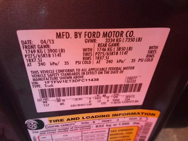 1FTFW1ET3DFC11438 - 2013 FORD F150 SUPER GRAY photo 10